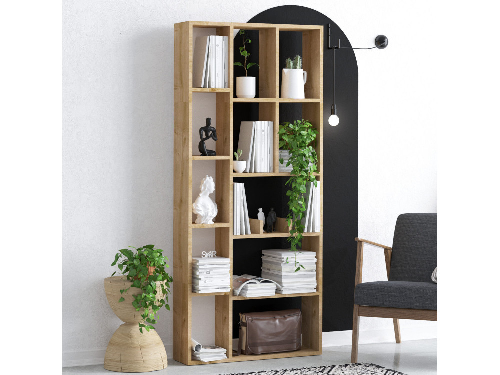 Bibliothèque en bois "Demios" - 75 x 18 x 170 cm - Chêne Saphir