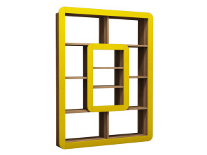 Bibliothèque en bois "Orkide" - 108 x 21 x 140 cm - Noyer, Jaune