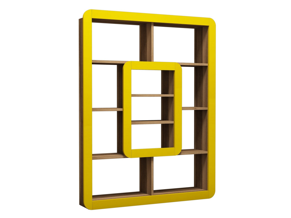 Bibliothèque en bois "Orkide" - 108 x 21 x 140 cm - Noyer, Jaune