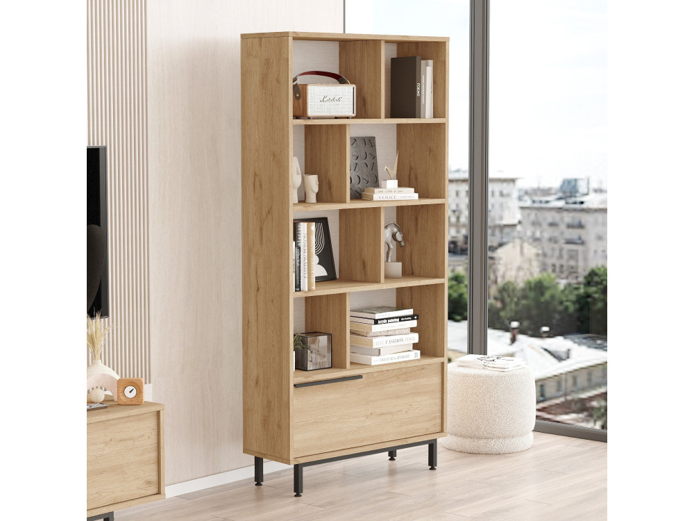 Bibliothèque en bois "Calvin" 83,9 x 29,5 x 175,6 cm - Noyer