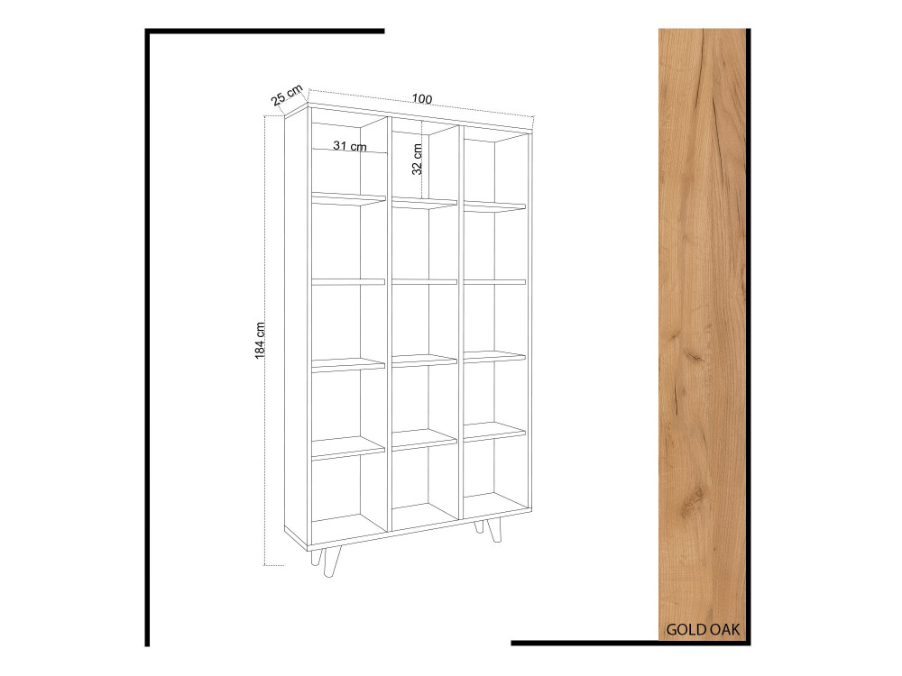 Bibliothèque en bois "Zipa" 100 x 25 x 184 cm - Chêne