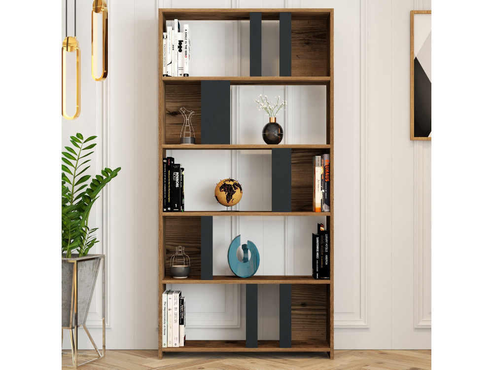 Bibliothèque en bois "Lima" 90 x 20 x 180 cm - Noyer