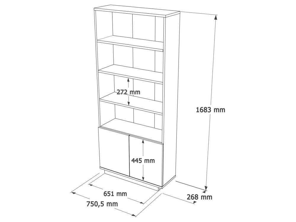 Bibliothèque en bois "Forlan" 75 x 26,8 x 168,3 cm - Pin atlantique