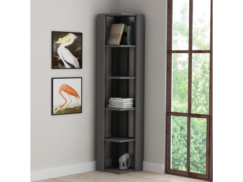 Bibliothèque en bois "Nati" - 32 x 32 x 161 cm - Gris anthracite