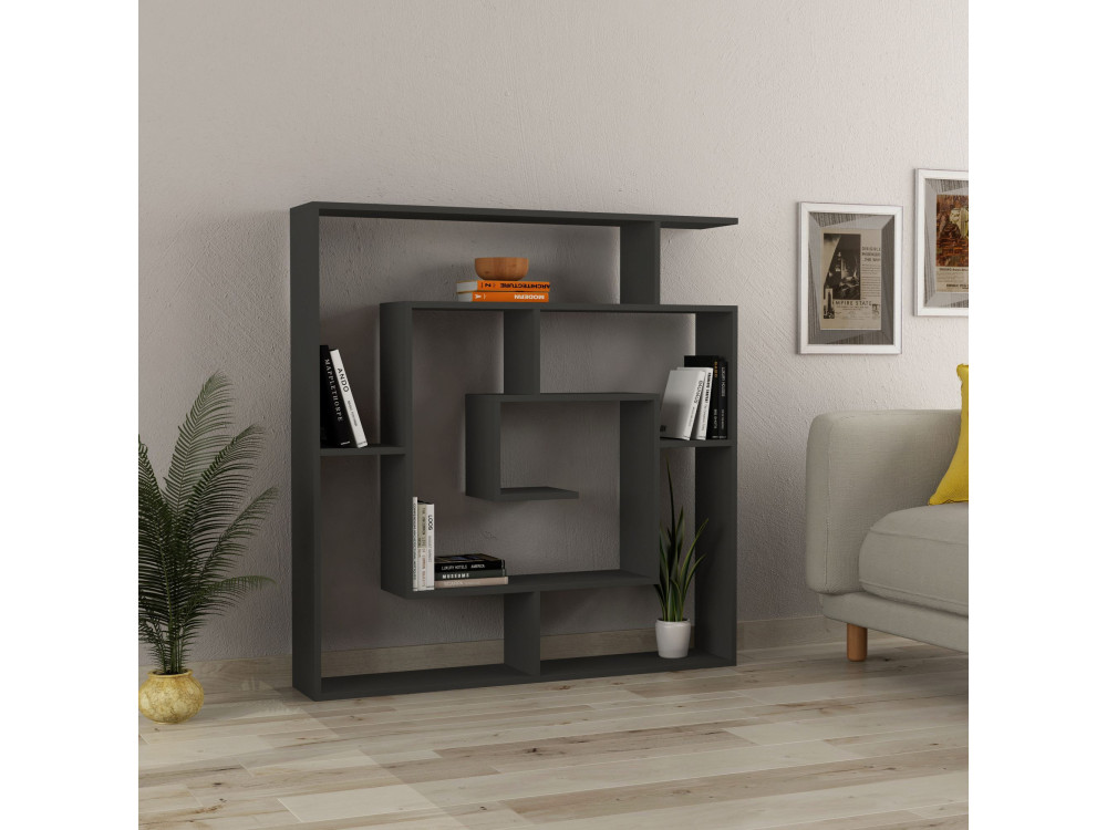 Bibliothèque en bois "Labirent" - 125 x 22 x 129 cm - Gris anthracite