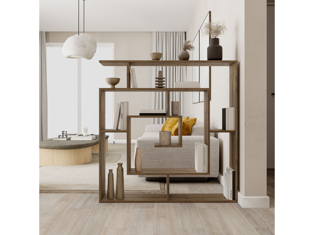 Bibliothèque en bois "Labirent" - 125 x 22 x 129 cm - Marron