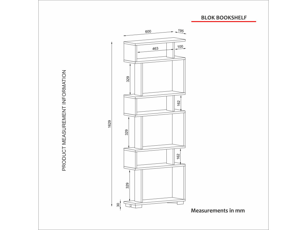 Bibliothèque en bois "Blok" - 60 x 19 x 165 cm - Marron