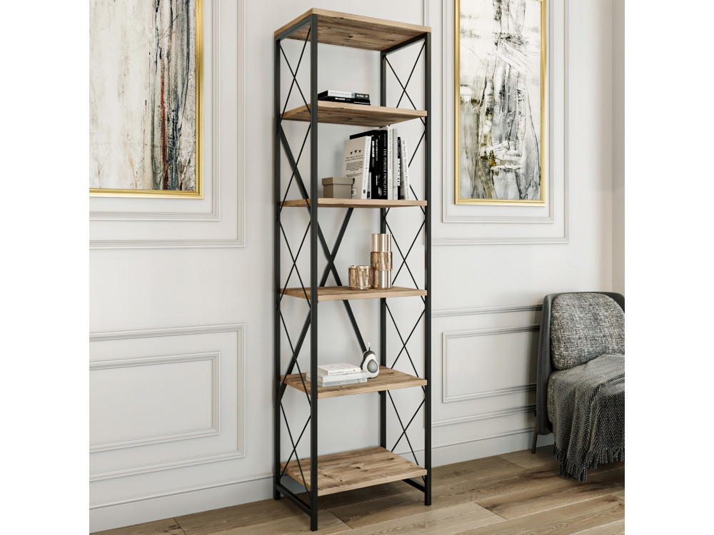 Bibliothèque en bois "Suadiye" - 50 x 30 x 180 cm - Marron