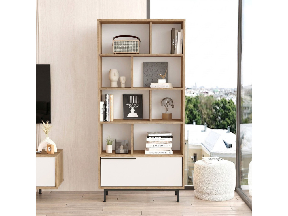 Bibliothèque en bois "ON4-SW" - 84 x 30 x 176 cm - Blanc