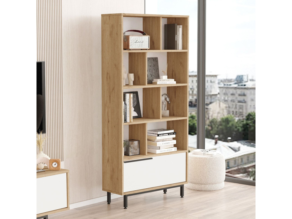 Bibliothèque en bois "ON4-SW" - 84 x 30 x 176 cm - Blanc