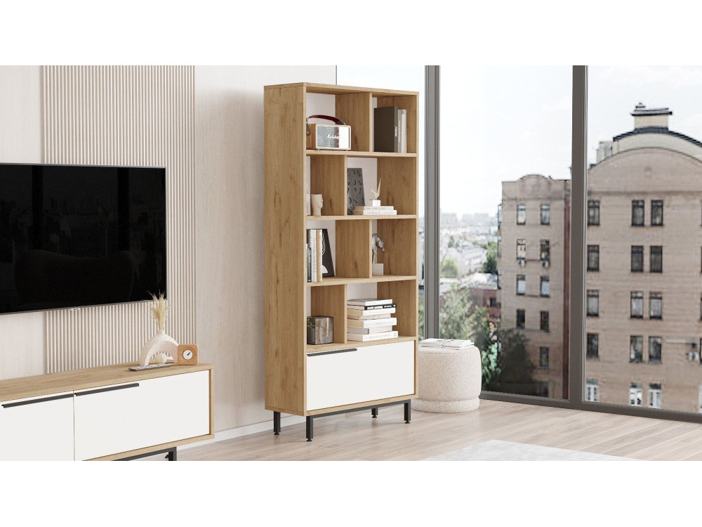 Bibliothèque en bois "ON4-SW" - 84 x 30 x 176 cm - Blanc
