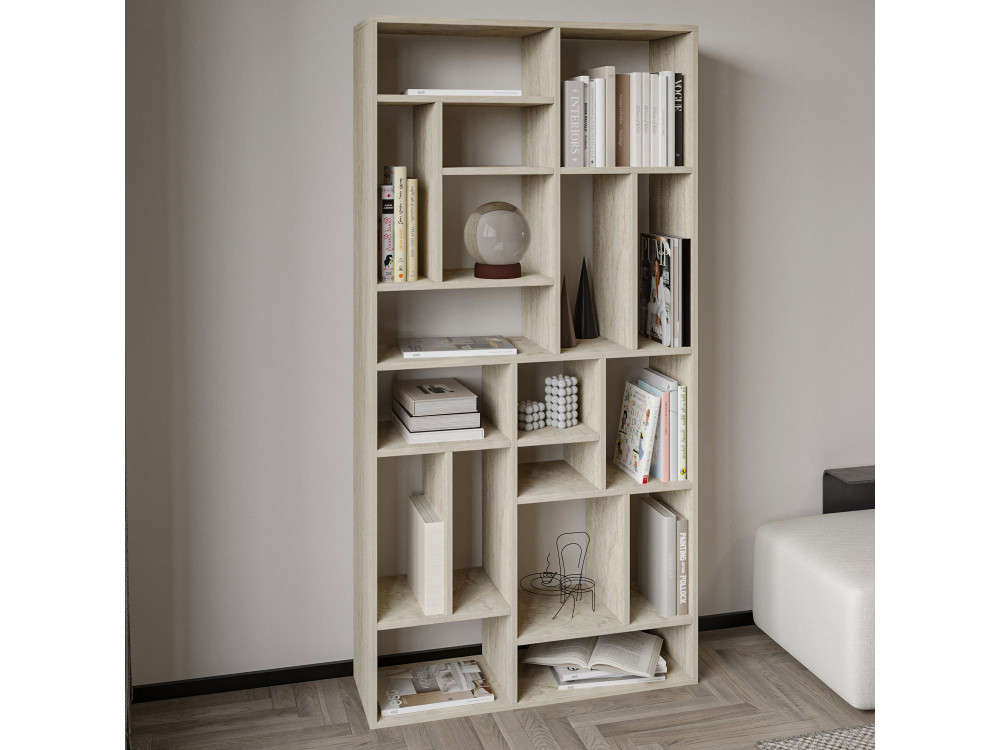 Bibliothèque en bois "Nicola" - 90 x 30 x 180 cm - Travertin