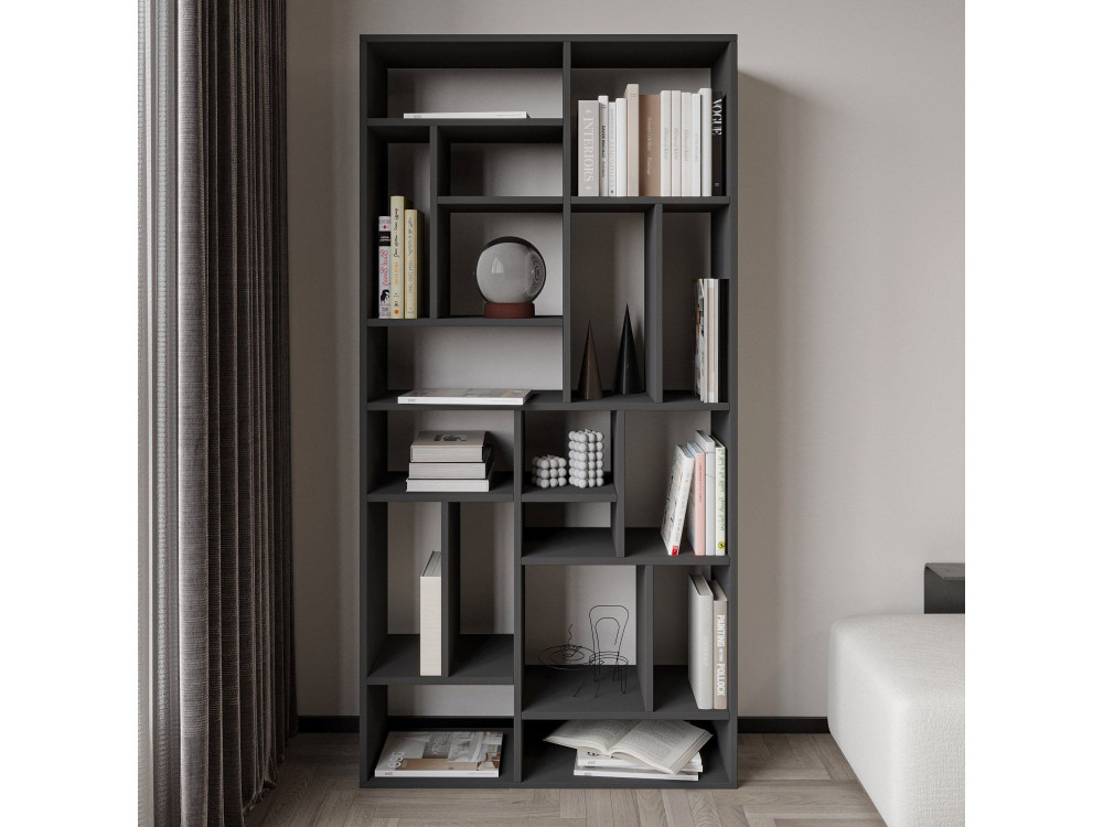 Bibliothèque en bois "Nicola" - 90 x 30 x 180 cm - Gris anthracite