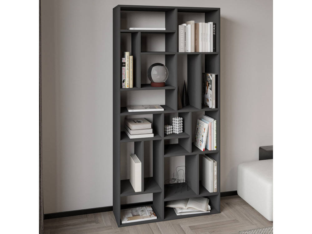 Bibliothèque en bois "Nicola" - 90 x 30 x 180 cm - Gris anthracite
