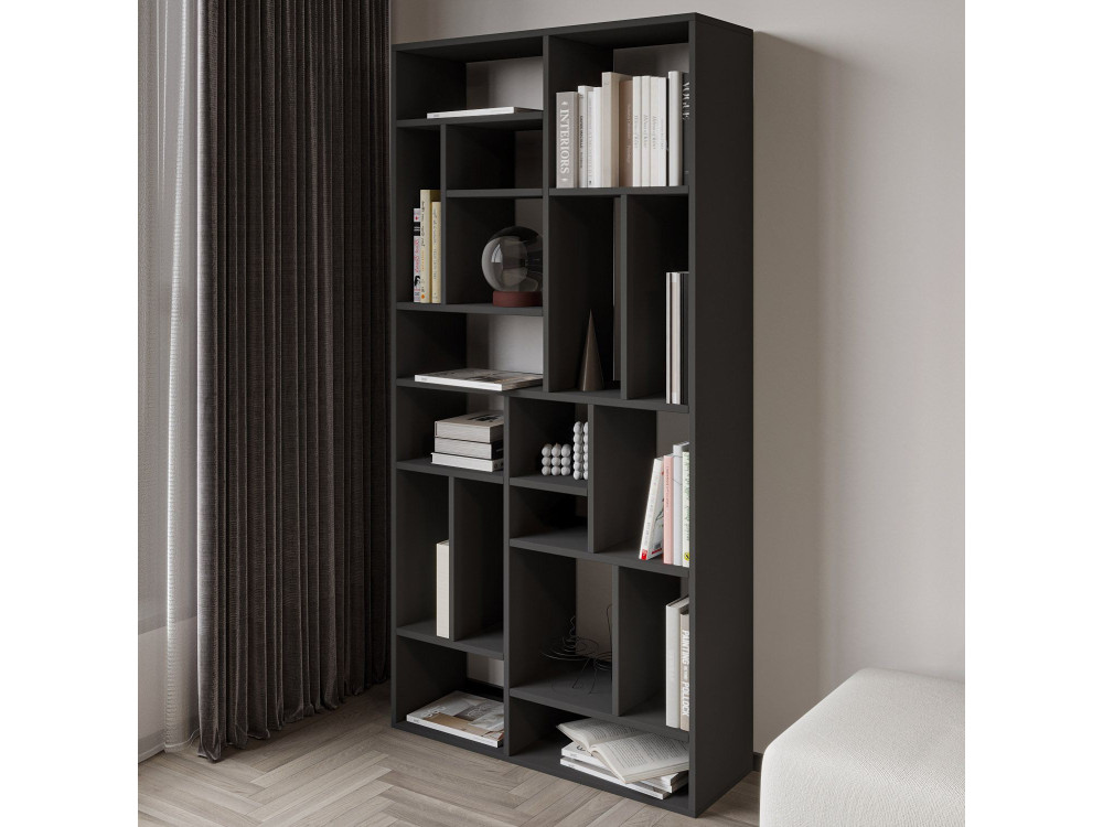 Bibliothèque en bois "Nicola" - 90 x 30 x 180 cm - Gris anthracite