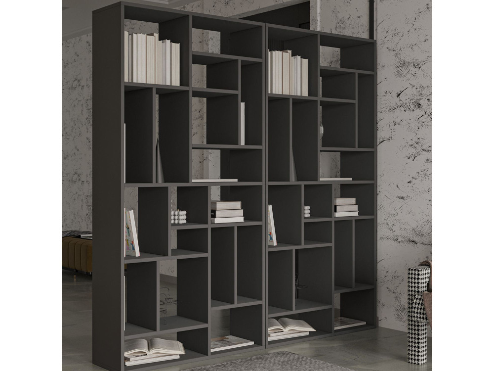 Bibliothèque en bois "Nicola" - 90 x 30 x 180 cm - Gris anthracite