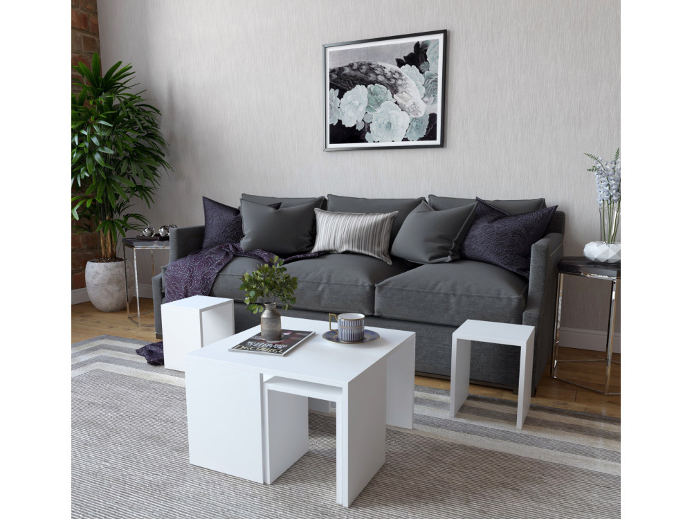 Ensemble de tables basses en bois "Ortanca" - 60 x 60 x 37 cm - Blanc