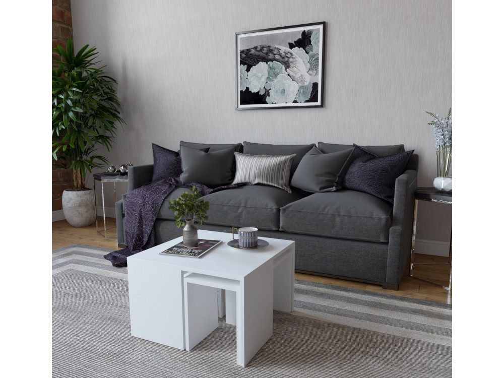 Ensemble de tables basses en bois "Ortanca" - 60 x 60 x 37 cm - Blanc