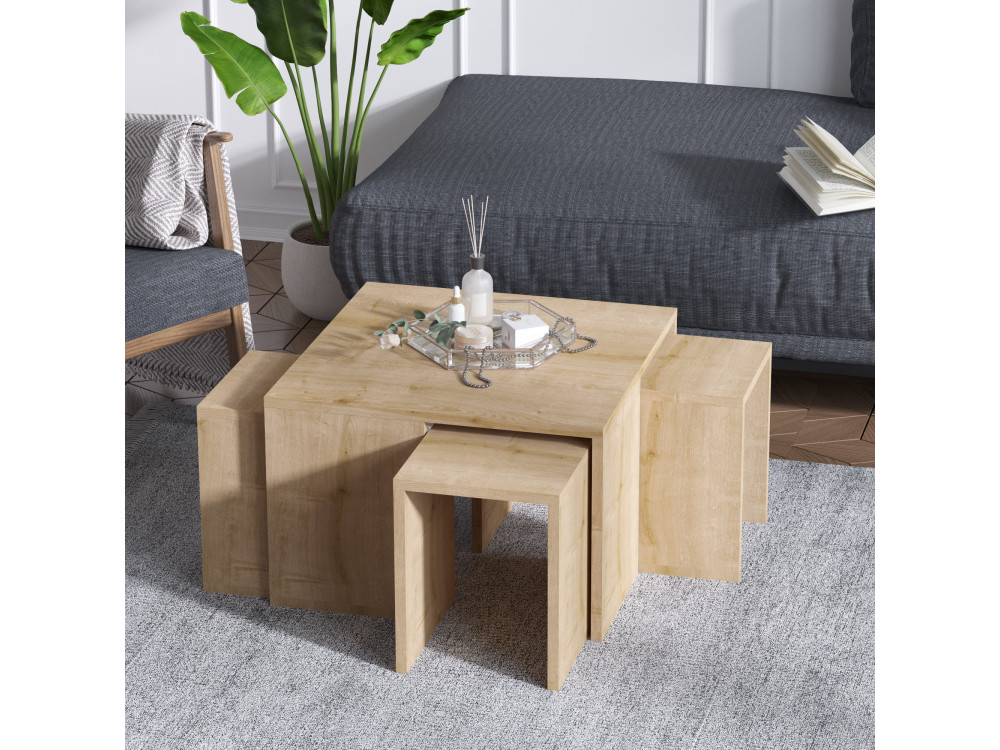 Ensemble de tables basses en bois "Ortanca" - 60 x 60 x 37 cm - Chêne Saphir