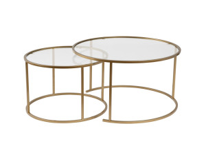 Lot de 2 tables basses en métal "Aurum" - 80 x 80 x 43 cm - Or Transparent