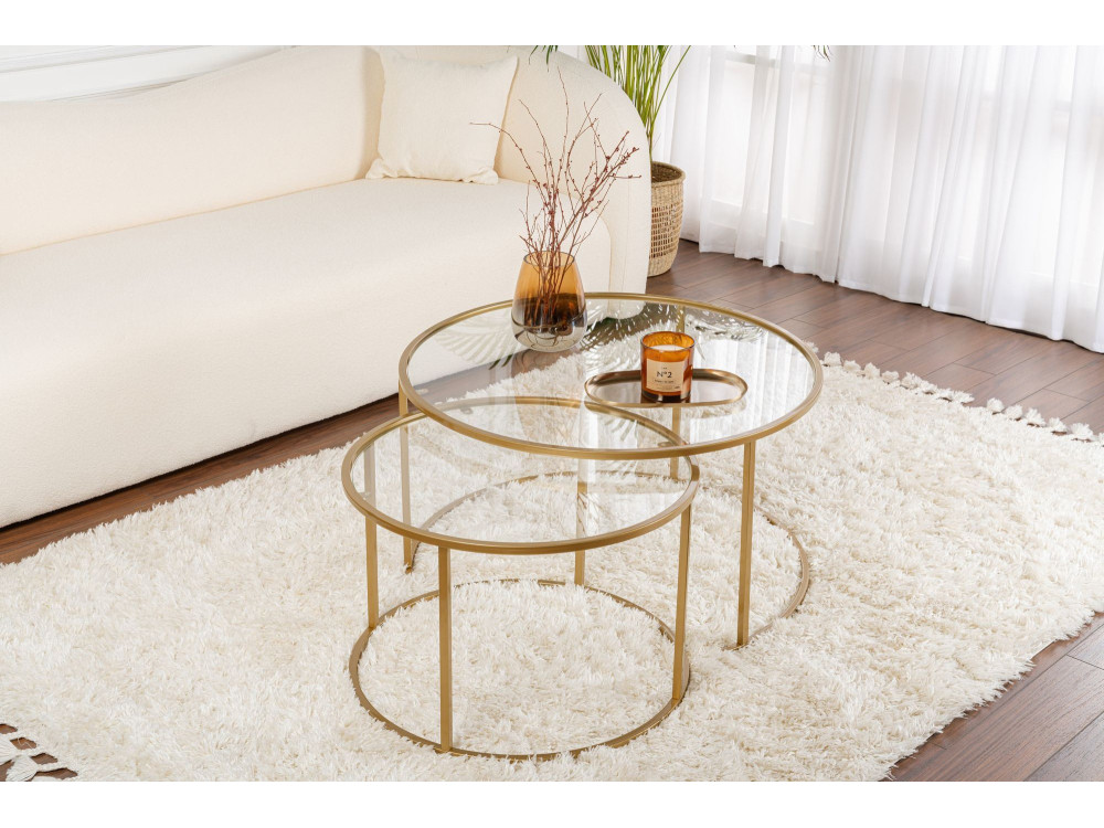 Lot de 2 tables basses en métal "Aurum" - 80 x 80 x 43 cm - Or Transparent