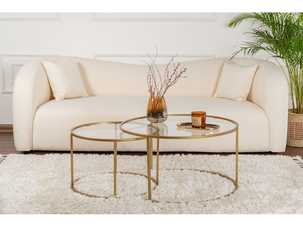 Lot de 2 tables basses en métal "Aurum" - 80 x 80 x 43 cm - Or Transparent