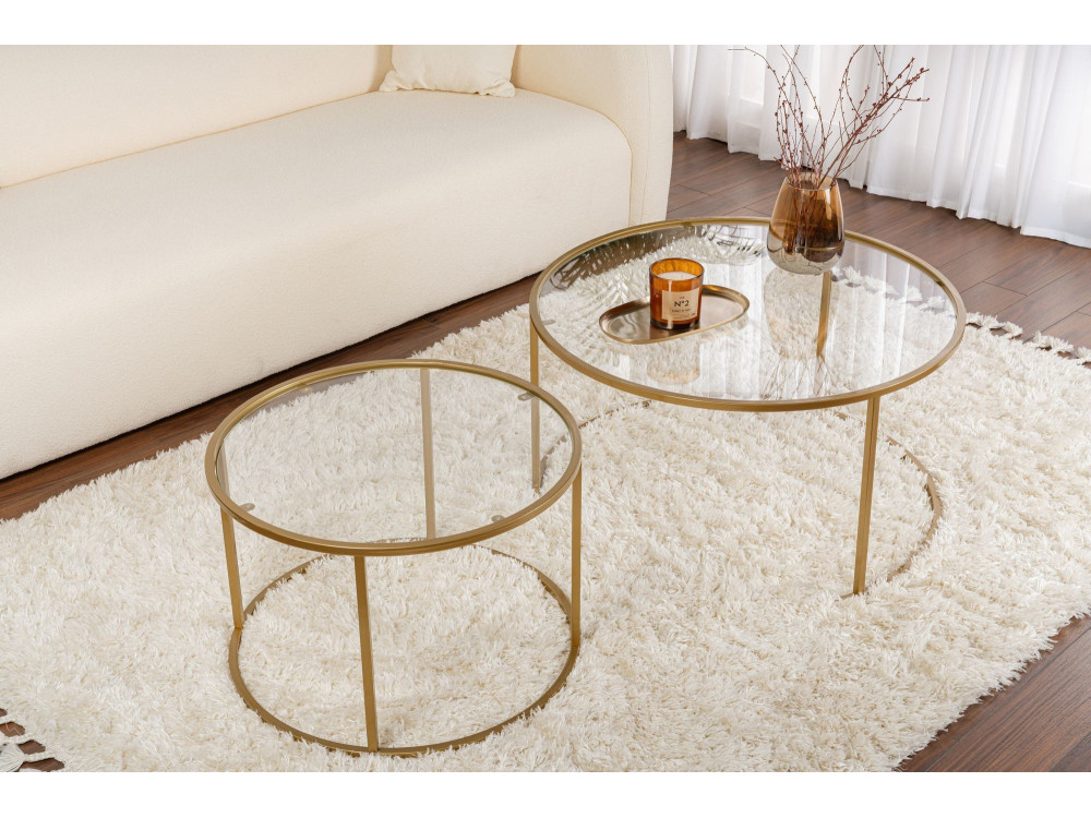 Lot de 2 tables basses en métal "Aurum" - 80 x 80 x 43 cm - Or Transparent