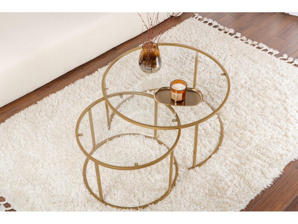 Lot de 2 tables basses en métal "Aurum" - 80 x 80 x 43 cm - Or Transparent