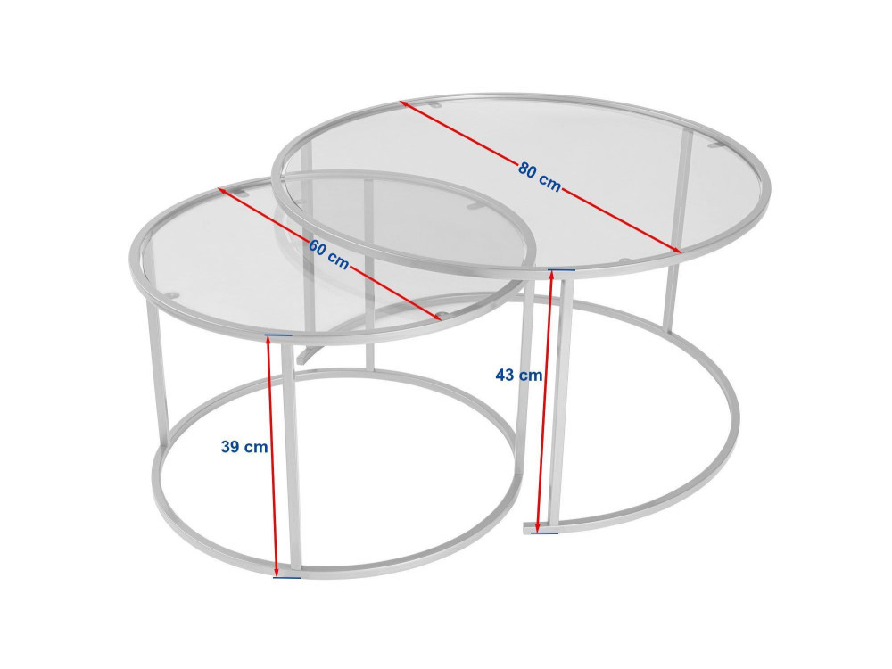 Lot de 2 tables basses en métal "Aurum" - 80 x 80 x 43 cm - Or Transparent