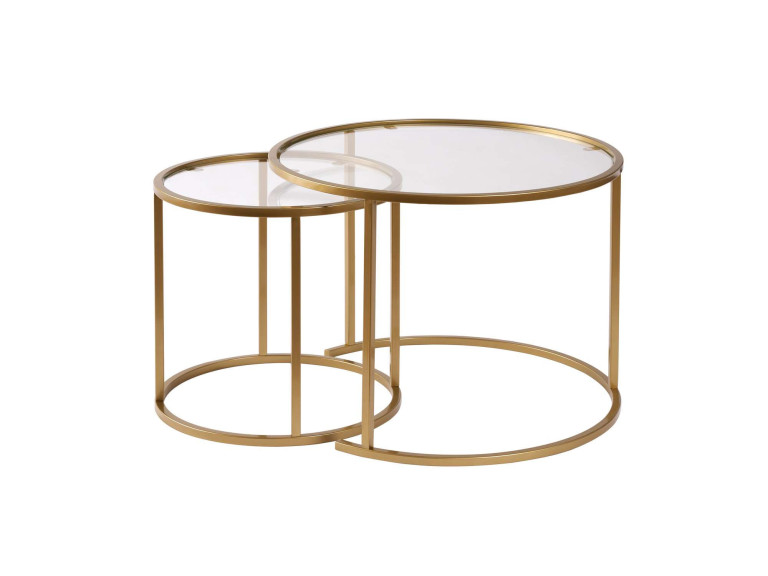Lot de 2 tables basses en métal "Aurum" - 60 x 60 x 43 cm - Or Transparent