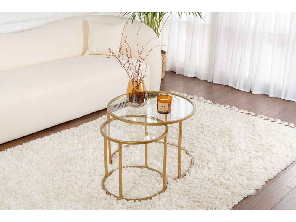 Lot de 2 tables basses en métal "Aurum" - 60 x 60 x 43 cm - Or Transparent
