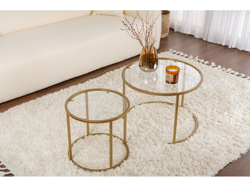 Lot de 2 tables basses en métal "Aurum" - 60 x 60 x 43 cm - Or Transparent