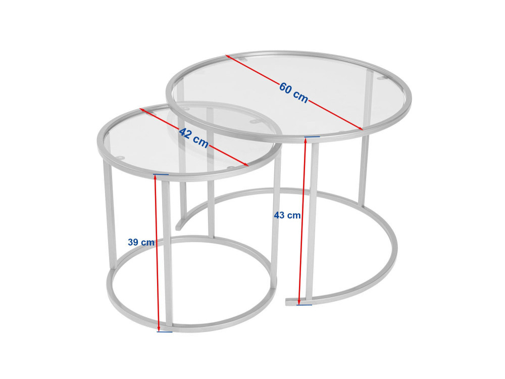 Lot de 2 tables basses en métal "Aurum" - 60 x 60 x 43 cm - Or Transparent