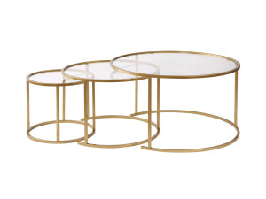 Lot de 3 tables basses en métal "Aurum" - 80 x 80 x 43 cm - Or Transparent