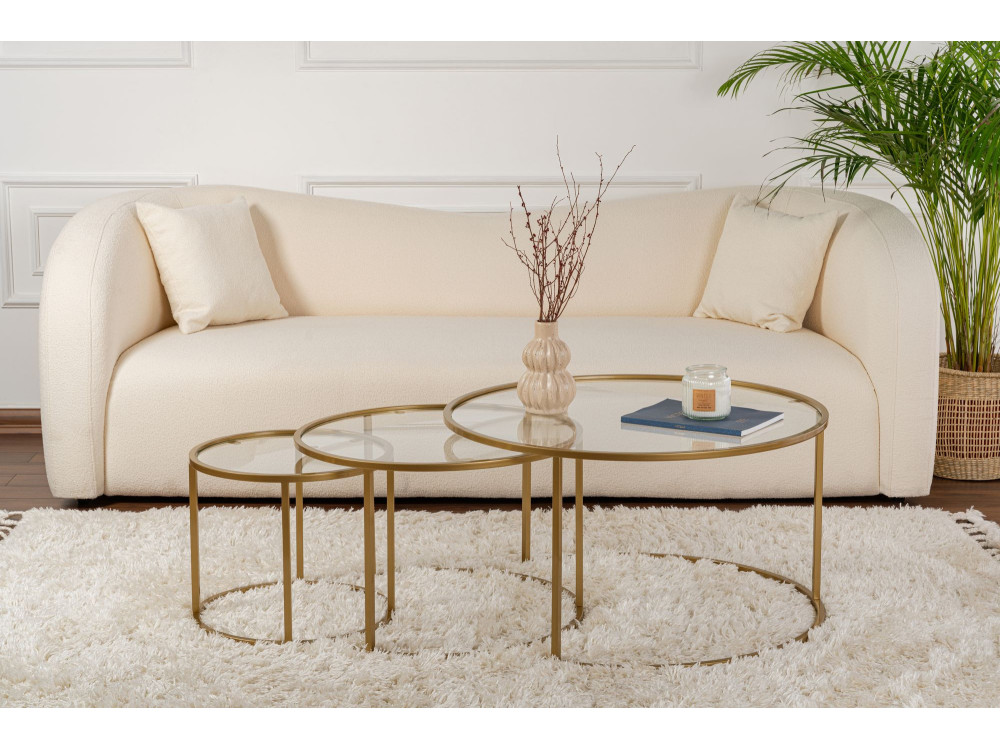 Lot de 3 tables basses en métal "Aurum" - 80 x 80 x 43 cm - Or Transparent