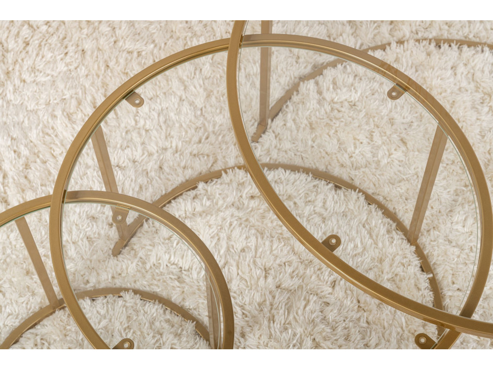 Lot de 3 tables basses en métal "Aurum" - 80 x 80 x 43 cm - Or Transparent