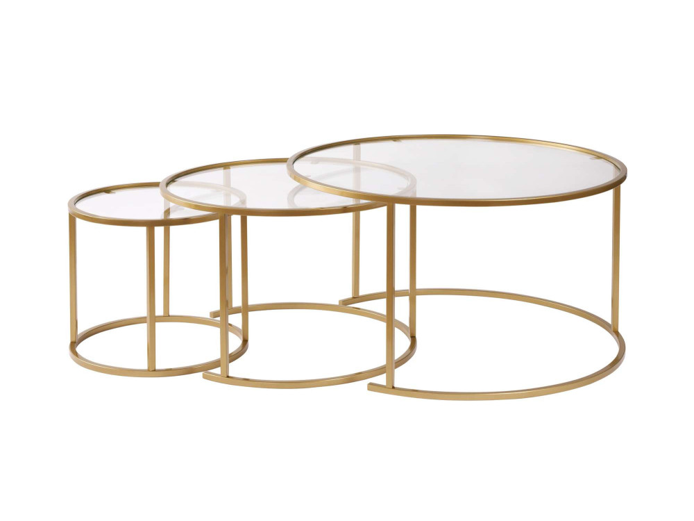 Lot de 3 tables basses en métal "Aurum" - 80 x 80 x 43 cm - Or Transparent