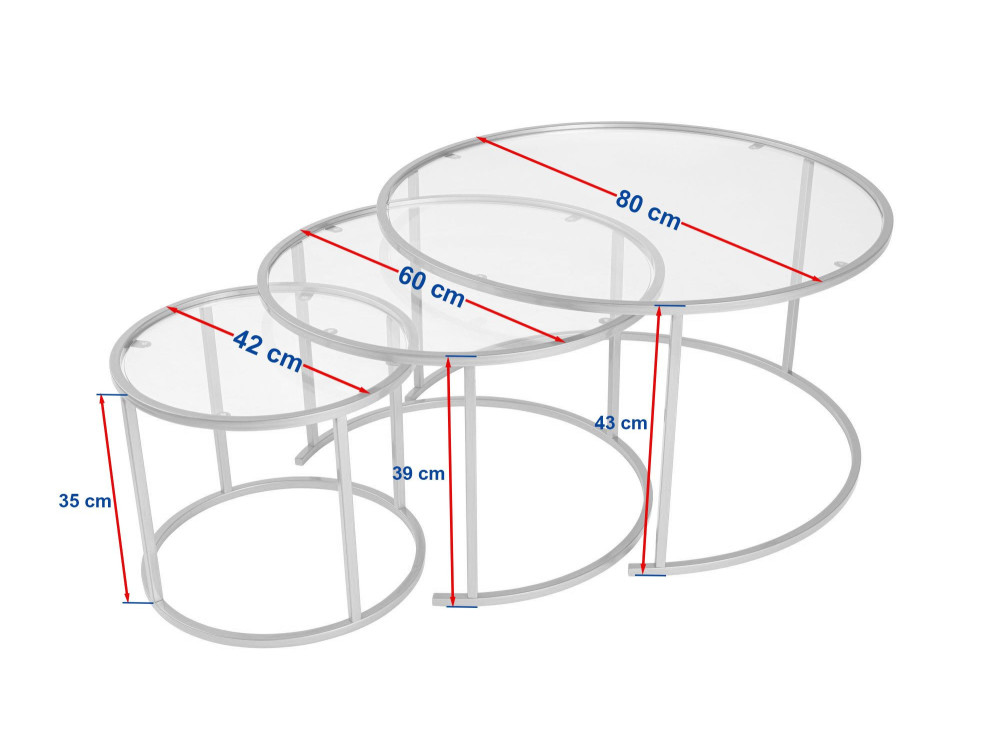 Lot de 3 tables basses en métal "Aurum" - 80 x 80 x 43 cm - Or Transparent