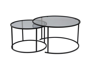 Lot de 2 tables basses en métal "Aurum" - 80 x 80 x 43 cm - Noir Gris