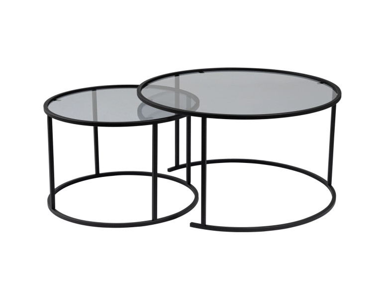 Lot de 2 tables basses en métal "Aurum" - 80 x 80 x 43 cm - Noir Gris