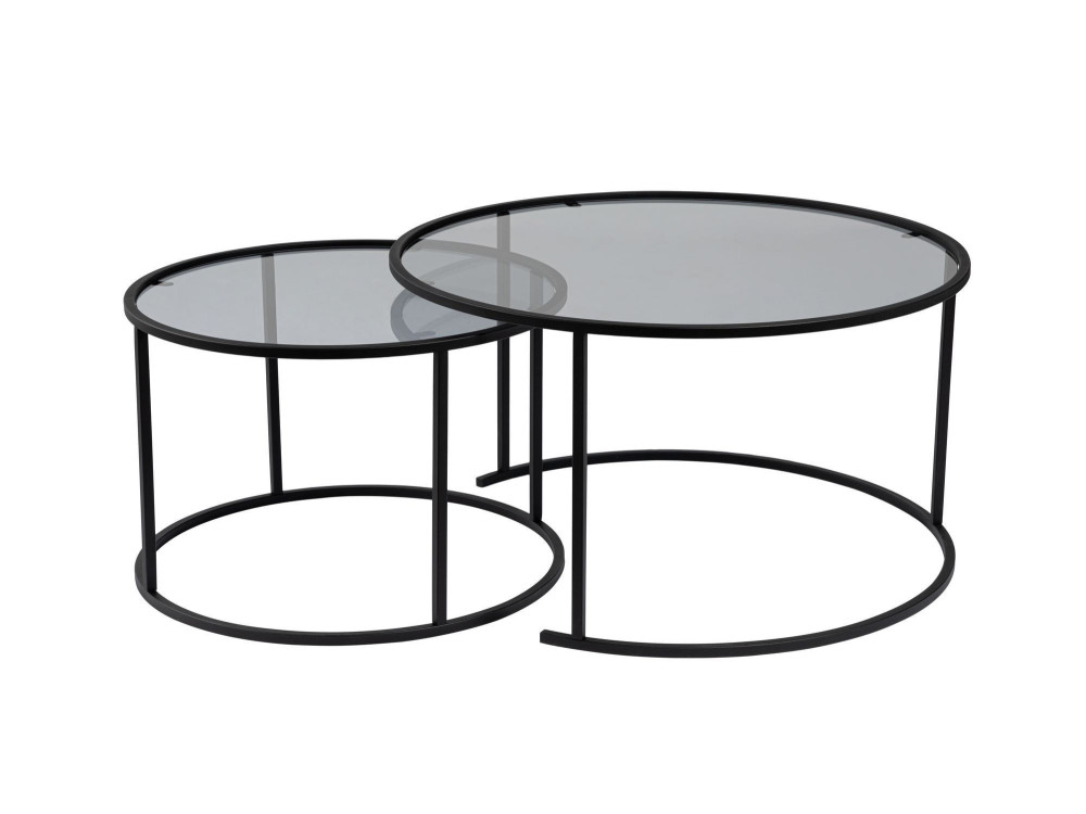 Lot de 2 tables basses en métal "Aurum" - 80 x 80 x 43 cm - Noir Gris