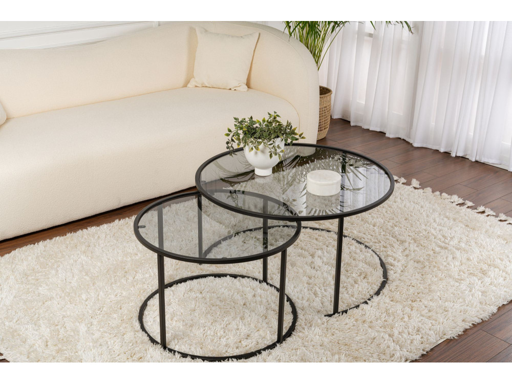 Lot de 2 tables basses en métal "Aurum" - 80 x 80 x 43 cm - Noir Gris