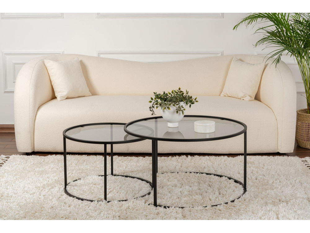 Lot de 2 tables basses en métal "Aurum" - 80 x 80 x 43 cm - Noir Gris