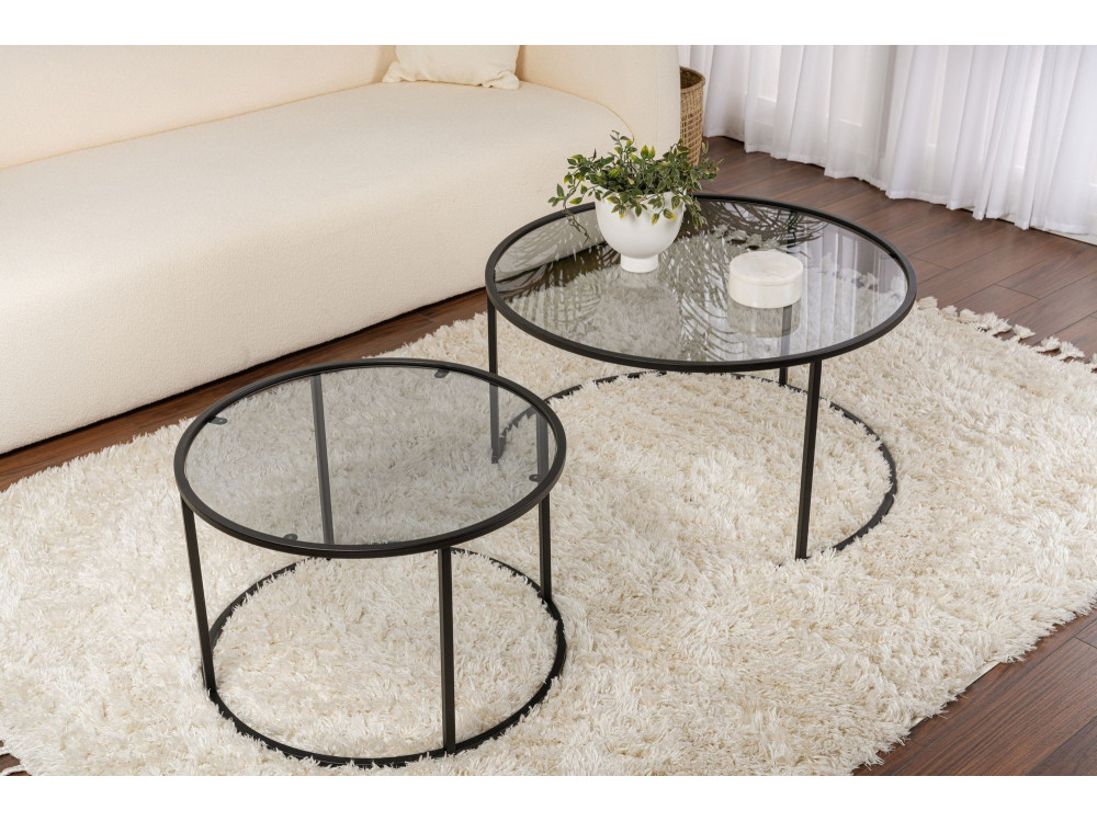 Lot de 2 tables basses en métal "Aurum" - 80 x 80 x 43 cm - Noir Gris