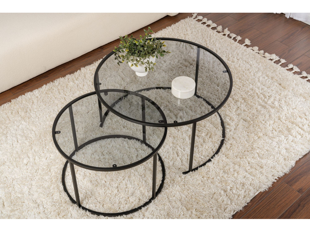 Lot de 2 tables basses en métal "Aurum" - 80 x 80 x 43 cm - Noir Gris