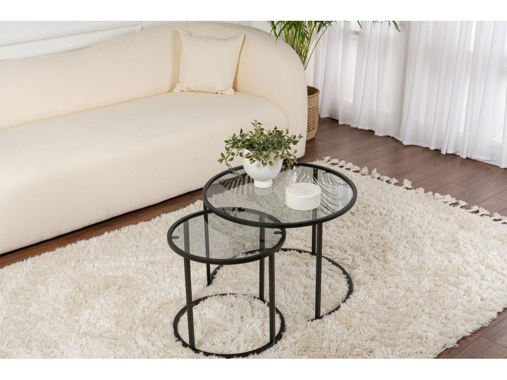Lot de 2 tables basses en métal "Aurum" - 60 x 60 x 43 cm - Noir Gris