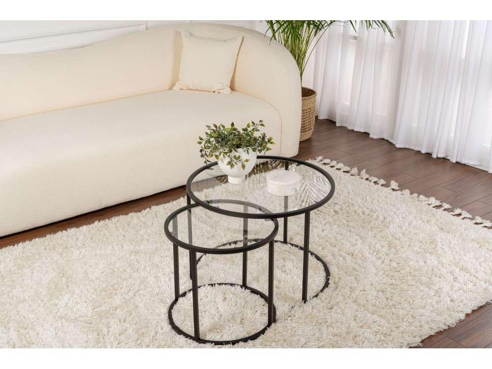 Lot de 2 tables basses en métal "Aurum" - 60 x 60 x 43 cm - Noir Transparent