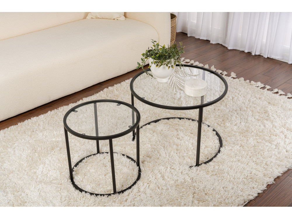 Lot de 2 tables basses en métal "Aurum" - 60 x 60 x 43 cm - Noir Transparent