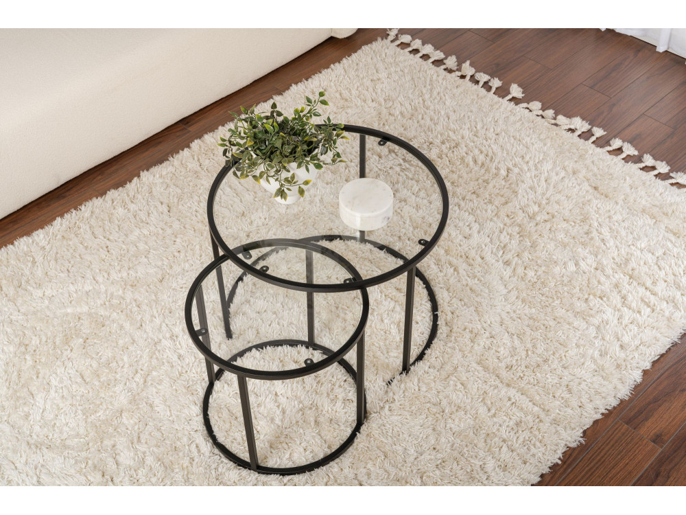 Lot de 2 tables basses en métal "Aurum" - 60 x 60 x 43 cm - Noir Transparent