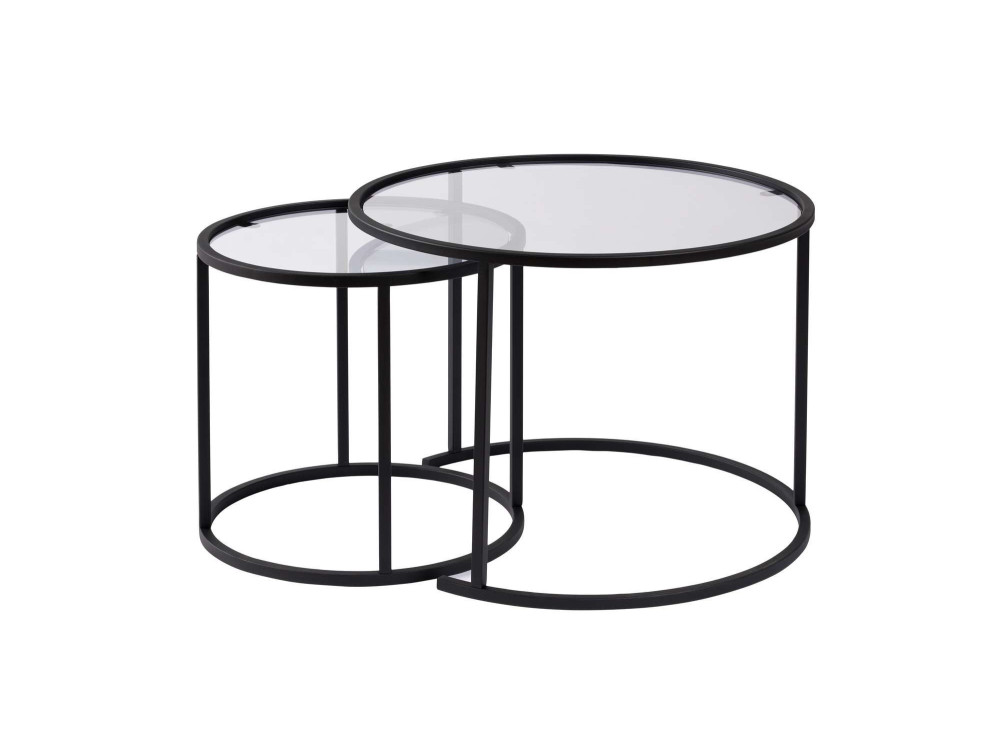 Lot de 2 tables basses en métal "Aurum" - 60 x 60 x 43 cm - Noir Transparent